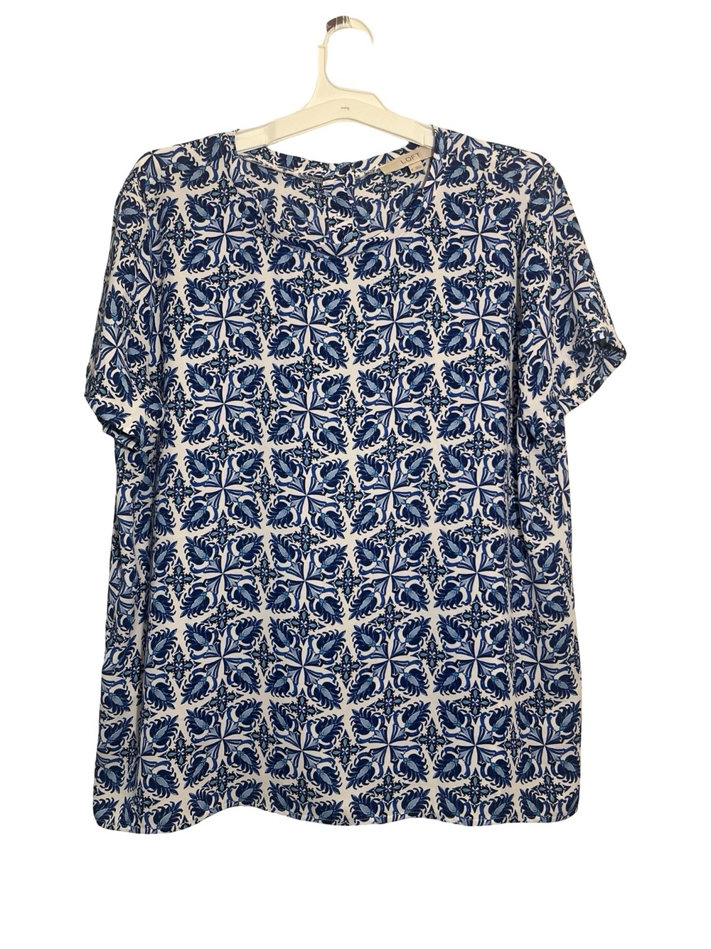 LOFT Blue and White Tile-Print Short Sleeve Tee